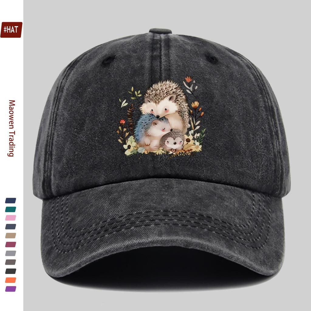 Pc Warnn Hedgehog Family Watercolor Print Baseball Cap Suitable for Spring Summer Autumn And Winter AllSeason Wear Decor