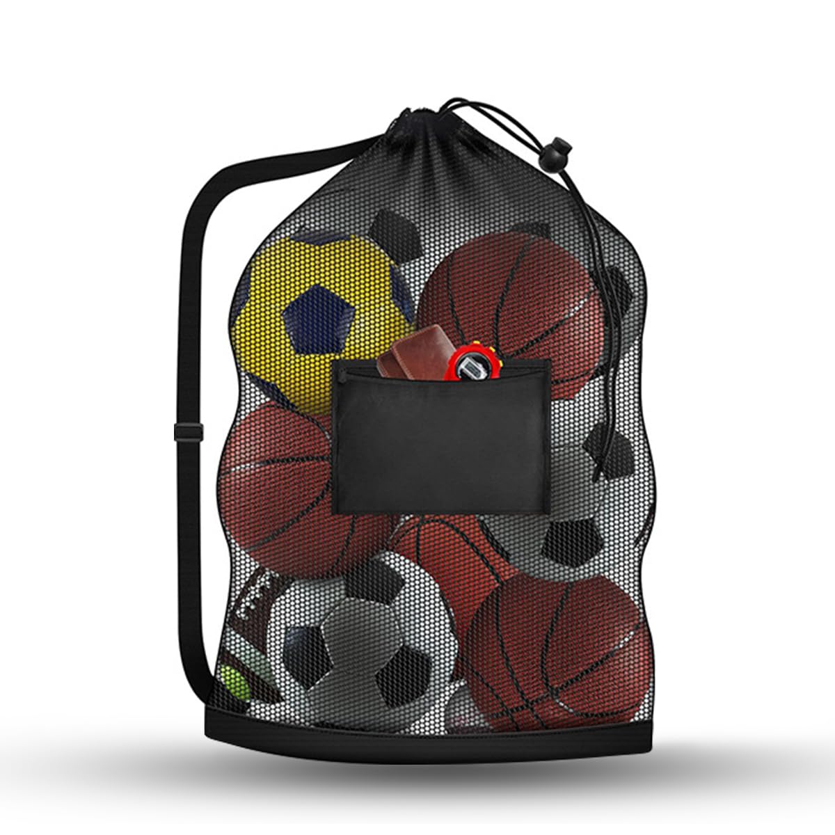 

FFTQTOYS Soccer Ball Net Ball Storage Ball Outdoor Large Capacity Outdoor Mesh Shoulder Ball for and Basketball 1 Bag, Bag, Net, Basketball, Storage, чёрный