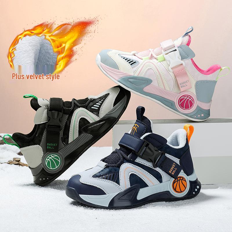 2025 Autumn Kids' Running Shoes: Waterproof, Anti-slip, Fleece-lined Sports Sneakers for Boys, Ideal for Middle and Big Kids