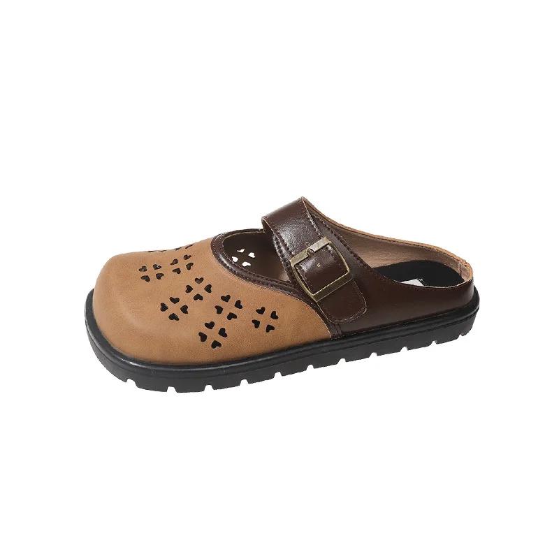 Fashion 2025 New Summer Hot Sale of The Season Women's Retro Polka Dot Slip-On Half Slippers Open Toe Mules Polyurethane Outerwear