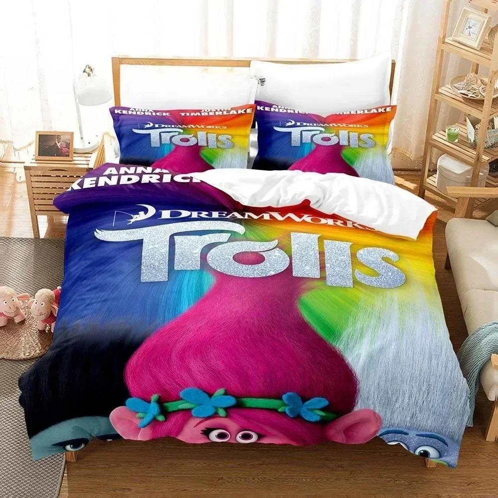 3D Print Cartoons Bed Sheet Set Trolls Bedding Set Printed With Pillowcase Bed Duvet Cover Soft Queen King Size Bedclothes Home