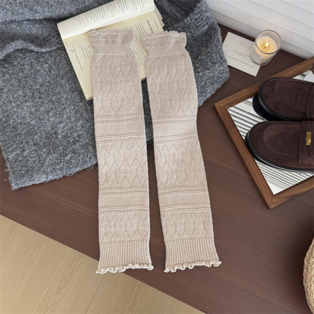 New Snowflake Leg Warmers Knitted Solid Color Lolita Long Socks Lace Keep Warm Mid-Calf Sock Winter