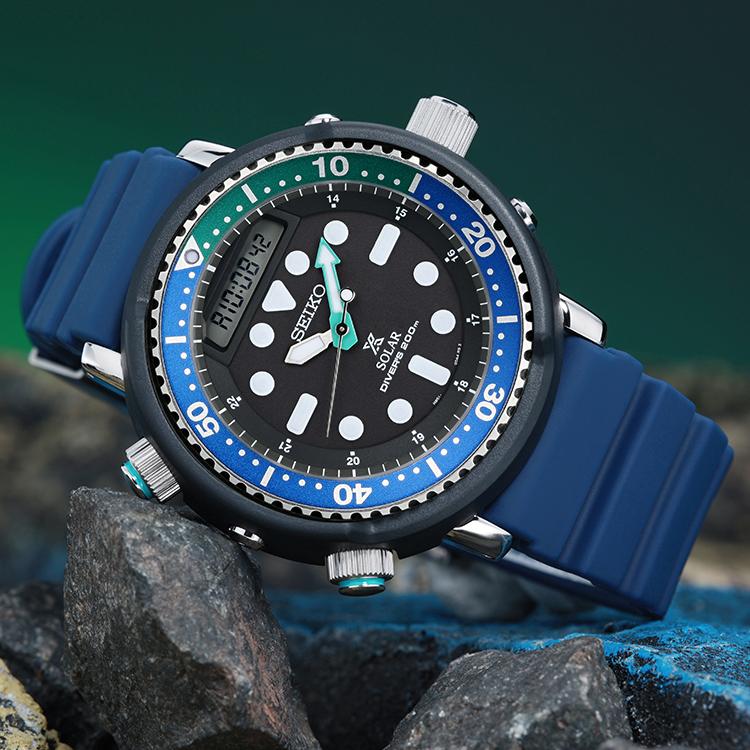 Seiko PROSPEX Solární strojek Silikonový řemínek Hodinky Pánské Hodinky Černý ciferník SNJ039P1