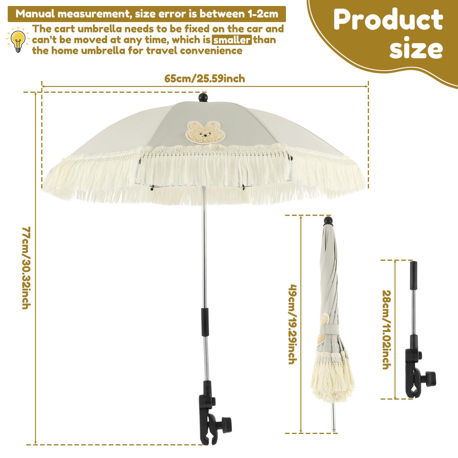 

Baby Stroller Outdoor Parasol UPF40 Cute Clip On Sunshade Parasol Adjustable Baby Stroller Umbrella with Tassel for Pushchair