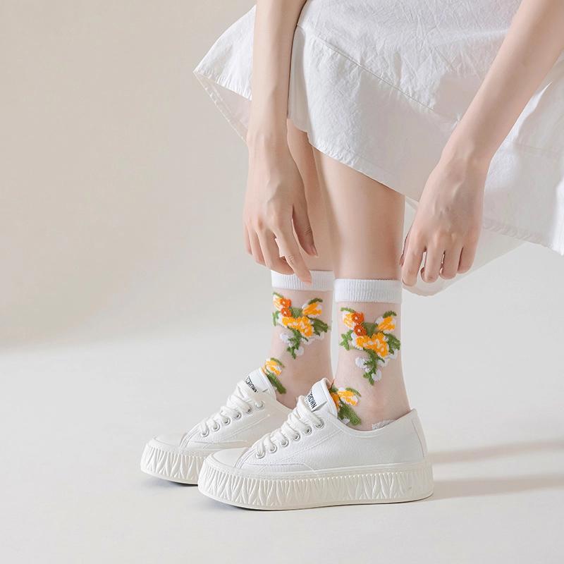 Summer Thin Crystal Socks Invisible Breathable Sheer Women's Soft Glass Fiber Women's Socks Mid Tube Socks