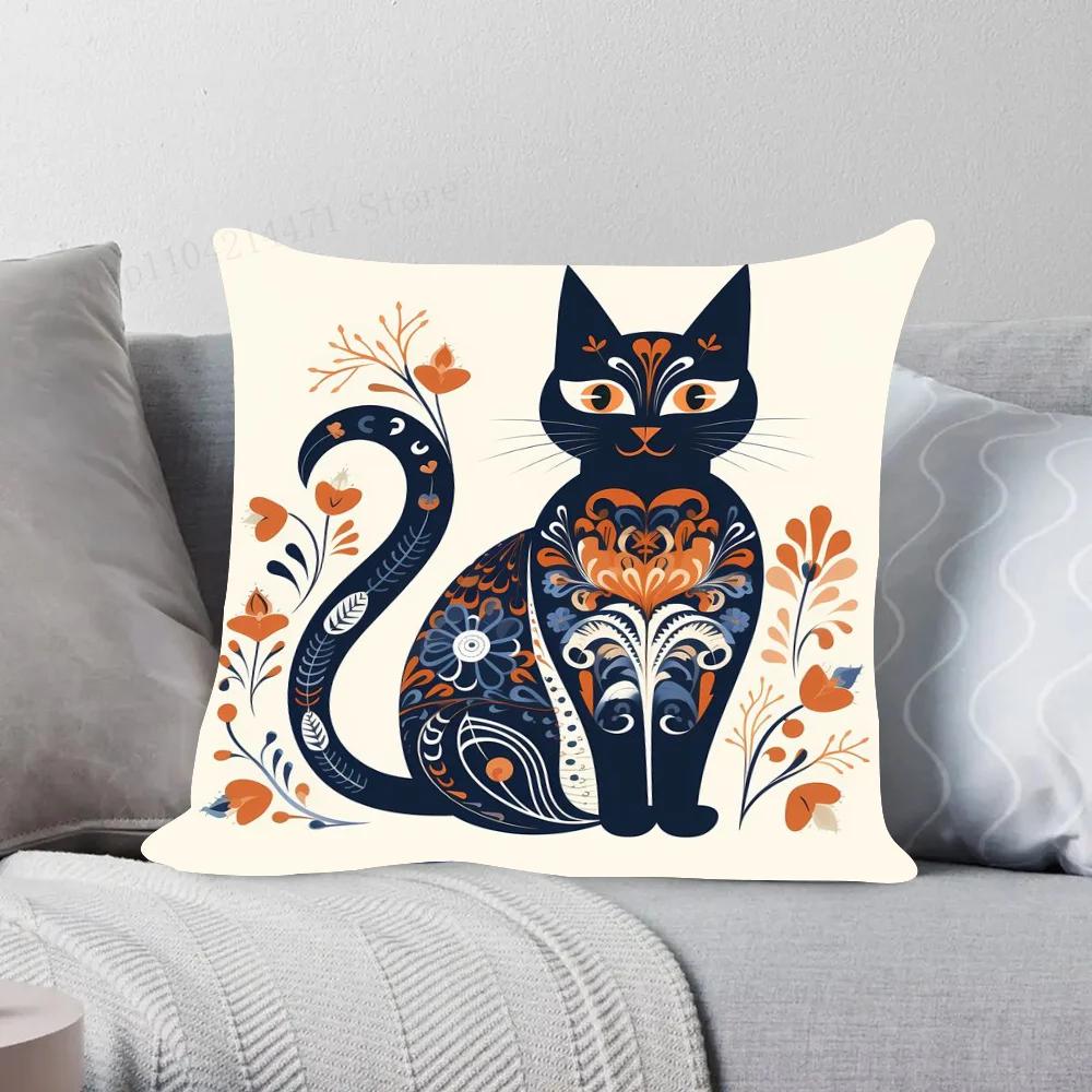 1pc Nordic Style Cat Oil Pillow Case Square Bedroom Sofa Leisure Comfort Cushion Car Living Room Home Decoration