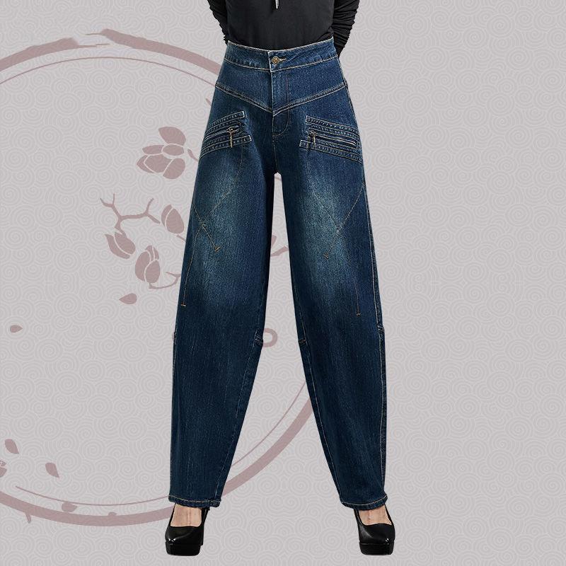 Jean ample grande taille pour femme, printemps et été, jambes larges, jean délavé grande taille, jean droit décontracté