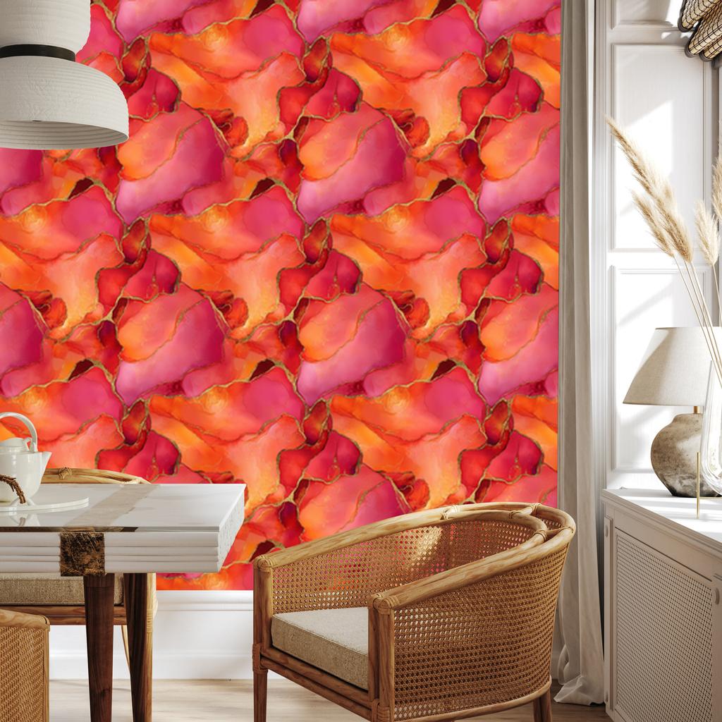 Ink Red, Peach and Coral Wallpaper 50x1000