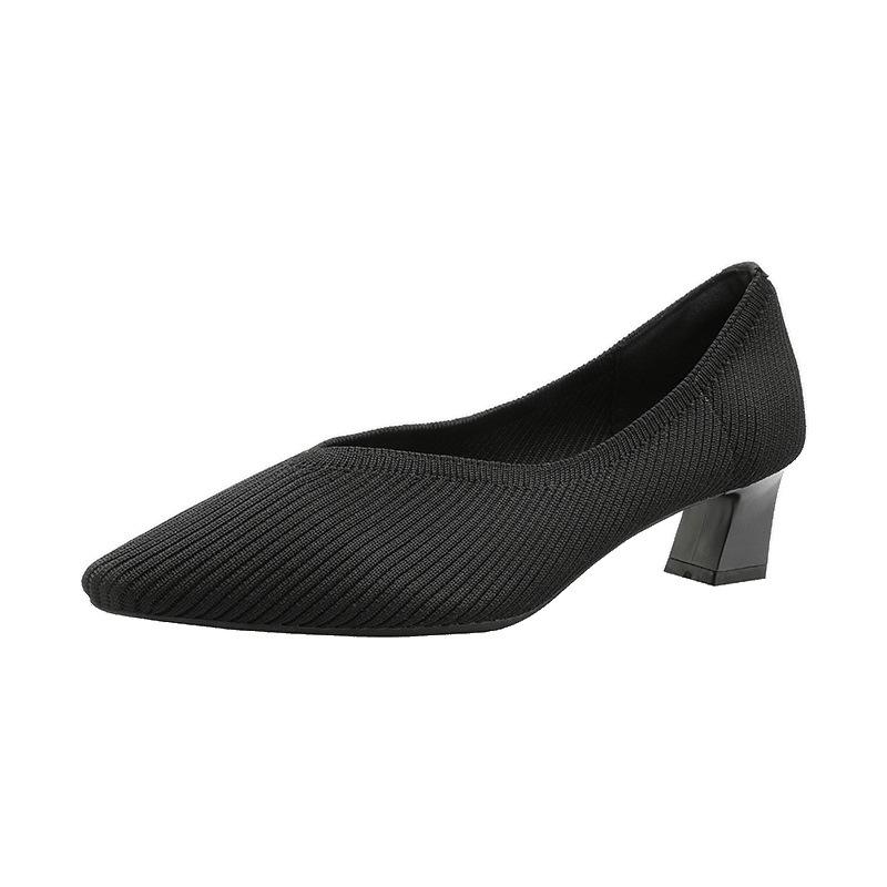 Neue gestrickte Damenschuhe Mode Temperament Fliegenstrick Spitzschuhe Kinder Dicke Ferse Einzelne Schuhe Damen High Heel