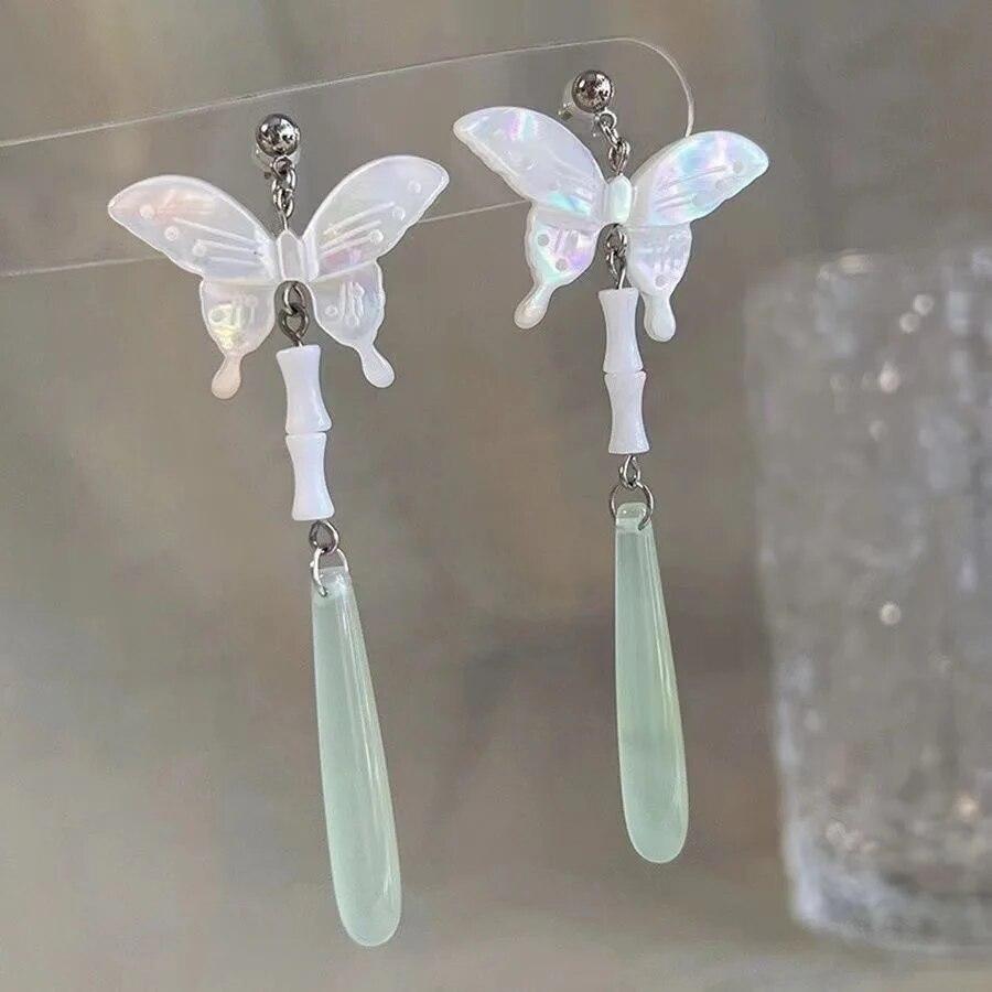 Neue chinesische Mode Tuschemalerei Schmetterling Ohrringe für weibliche alten Stil lange zarte Quaste Wassertropfen Anhänger Ohrhaken