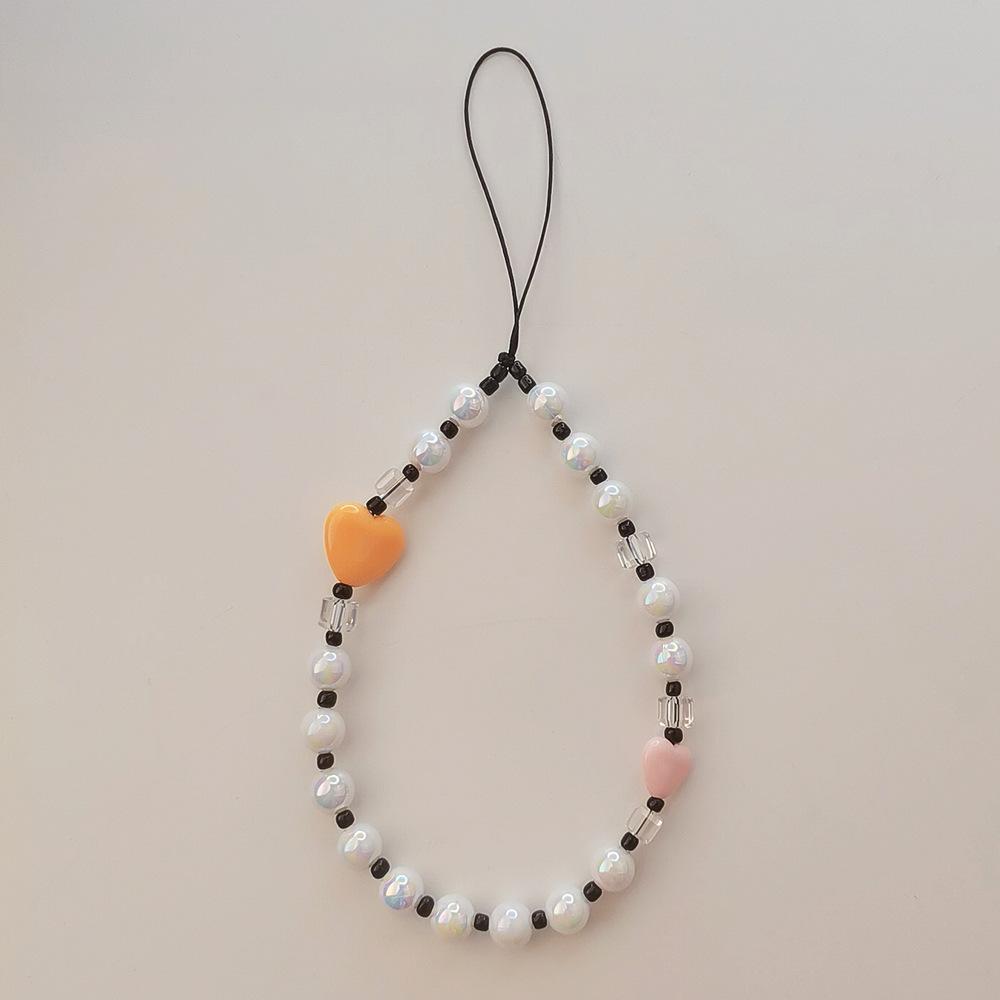 INS wind pearl chain colored love anti-lost hand carry new fashion chain short mobile phone chain