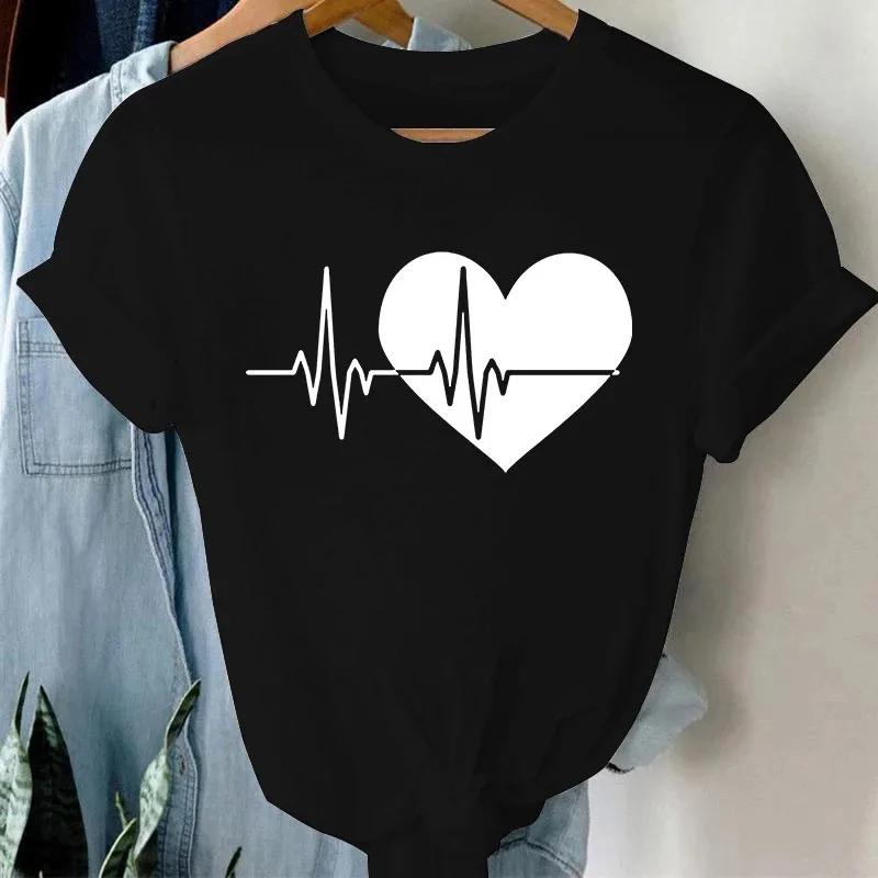 Balloon Red Heart Print Women T Shirt Short Sleeves O Neck Loose Women T Shirts Ladies Tee Shirt Tops Clothes