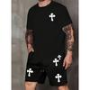 Sommer Neues Herren Kurzarm 3D-Druck 2-teiliges Set Bequem Mode Übergröße Freizeit Locker Atmungsaktiv Sportbekleidung
