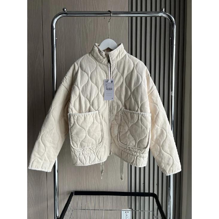 Women's Polyester Padded Jacket 2026New Arrival Vintage Lenzing Rayon High Collar Large Pocket Decorative Quilted Coat for Women