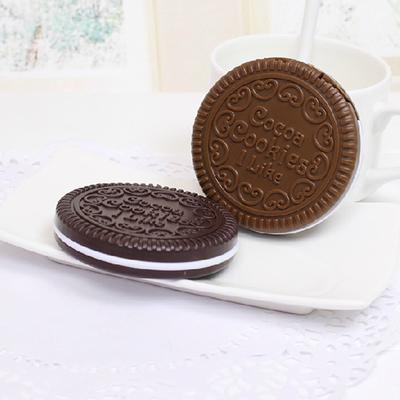 Chocolate Biscuit Round Folding Make Up Mirror Ins Kawai Outside Pocket Mirrors Women Small Cocoa Mirror With Combs Black Coffee