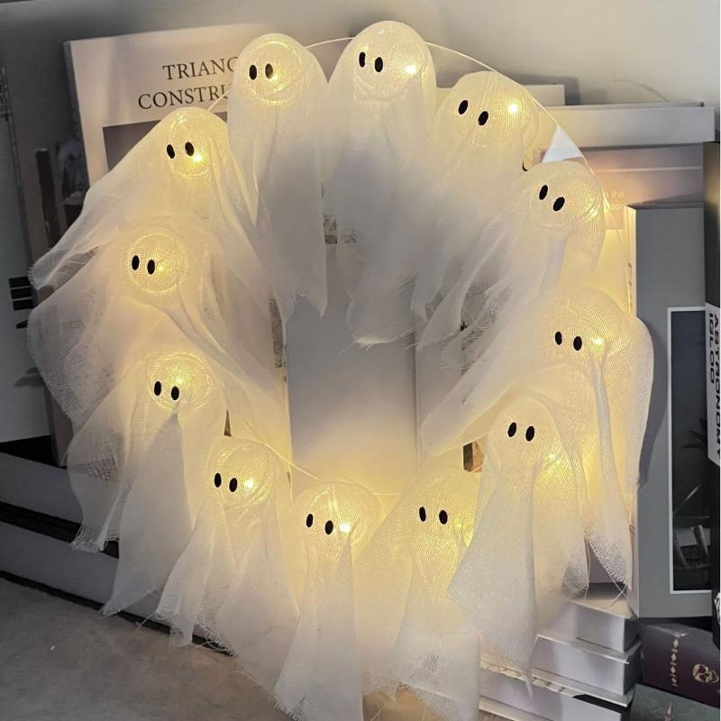 Modern Lit Ghosts Wreath Aesthetic Halloween Home Decor Luxury Wall Decoration Cute Halloween Wall Decors Interior Decorations