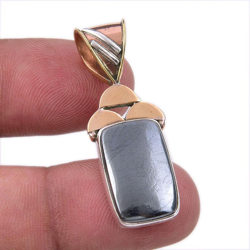 

Natural Gunmetal Gemstone 925 Solid Sterling Silver Two Tone Pendant 1.50 U6Z36