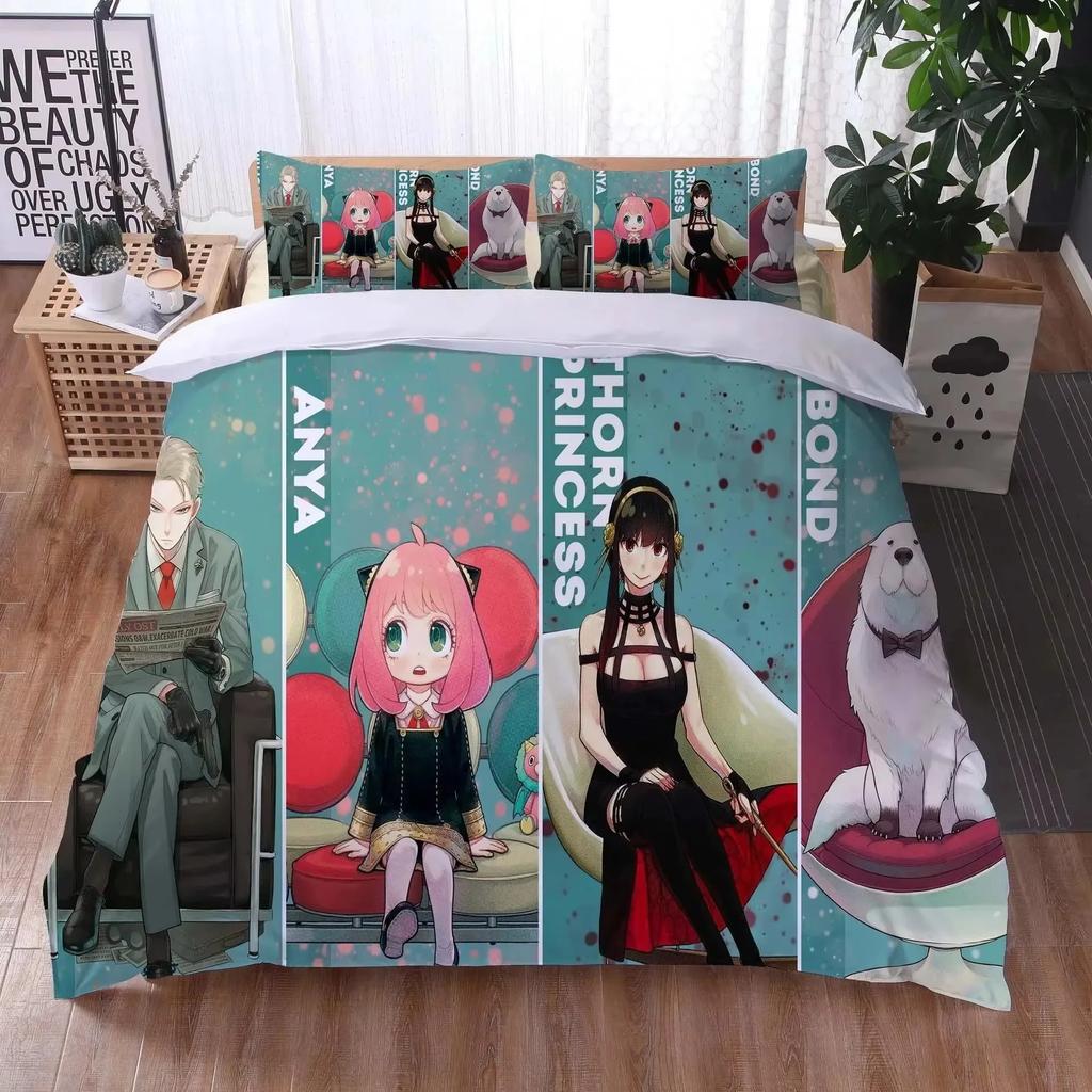 Anime Spy Family Anya Sängkläder Set Pojkar Flickor Twin Queen Size Påslakan Örngott Säng Pojkar Vuxen Mode Hemtextil