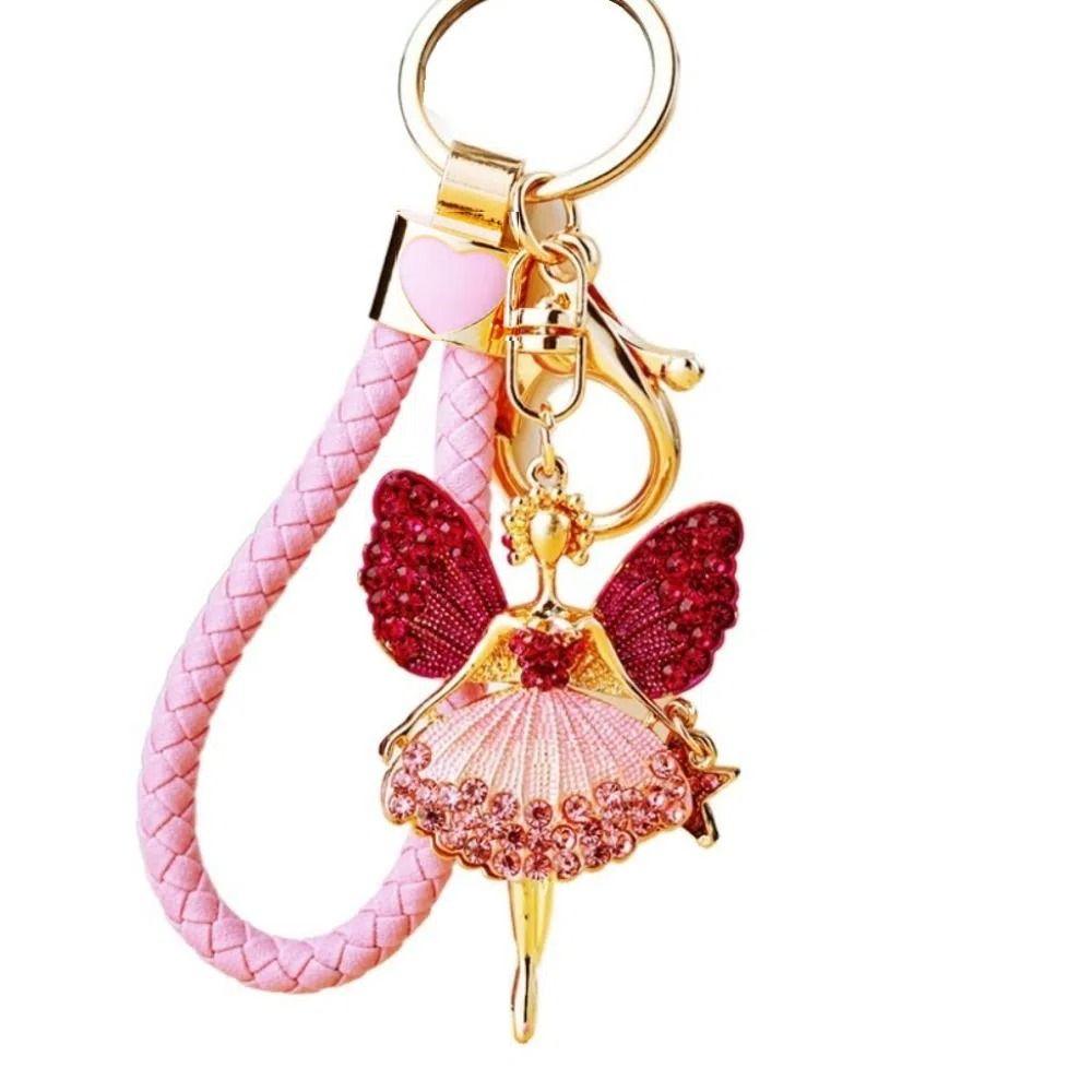 Exquisite Ballet Girl Keychain Metal Car Key Ring Rhinestone Girl Pendant Gifts
