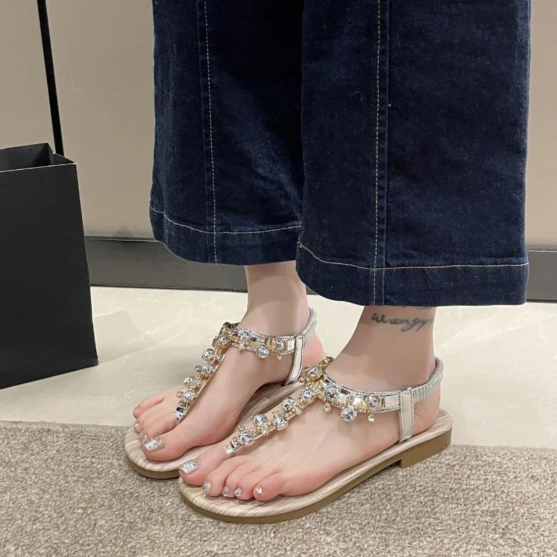 Women's Sandals Summer New Fashion Women's Sandals 2024 Rhinestone Sandals Open Toe Lightweight High-end Women's Shoes