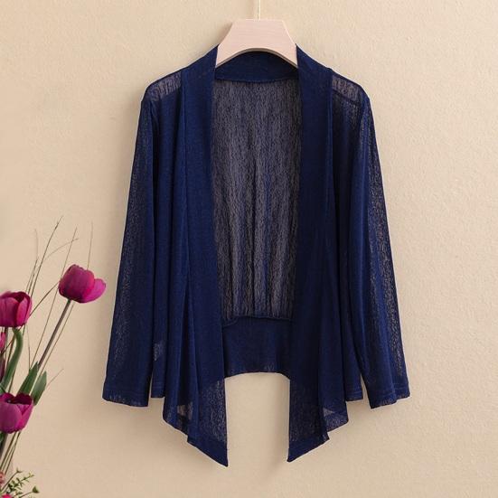 Women Coat Solid Color Cardigan Blouse Casual Loose Quick Dry Long Sleeve Quick Dry Thin See-through Open Stitch Sunscreen AC Warm Jacket