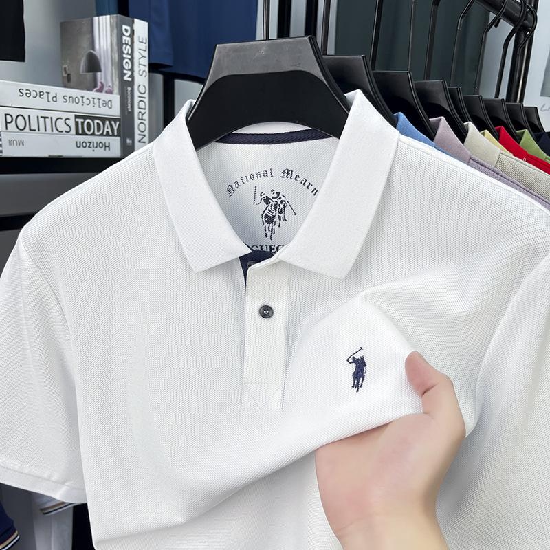Men’s High-End 100% Mercerized Cotton Polo Shirt - Summer Short Sleeve with Turn-Down Collar