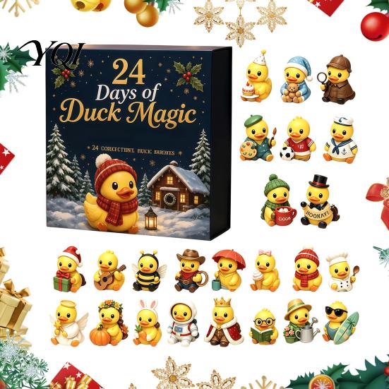 Collectible Duck Figures for Holidays Advent Calendar, 24-Day Christmas Countdown Box with Cute Acrylic Lover Present Toy, Tree Hanging Decor, Holiday
