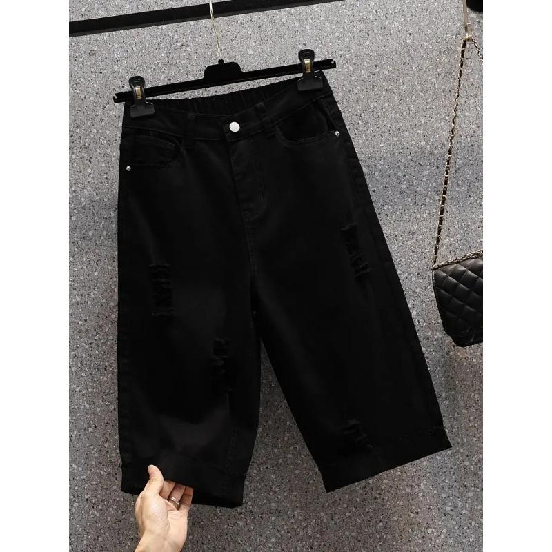 Women s Thin 2026 Summer High Waisted Straight Leg Elastic Denim Shorts M чёрный