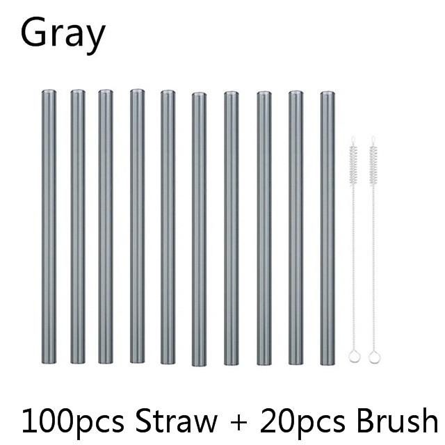 100Pcs Reusable Drinking Glass Straws 20cmx8 mm For Smoothies, Tea, Juice --10Pack With 20Pcs Cleaning Brush Barware