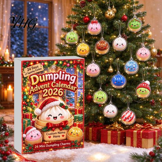 Decorative Hanging Ornaments 24 Day Cartoon Dumplings Advent Calendar 2026, 2D Acrylic Dumpling Christmas Pendants Countdown with Mini Charms
