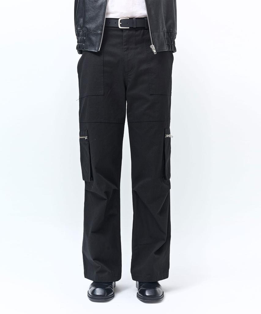 DREAMWORLD Zipper Pocket Wide Cargo Pants (Black)