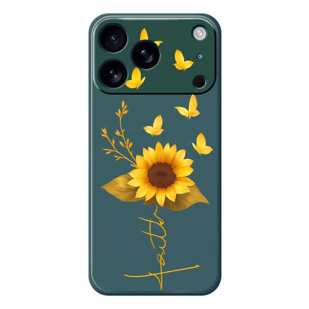 For iPhone 17 Pro Case Golden Butterfly Sunflower Pattern Printing Straight Edge TPU Phone Back Cover