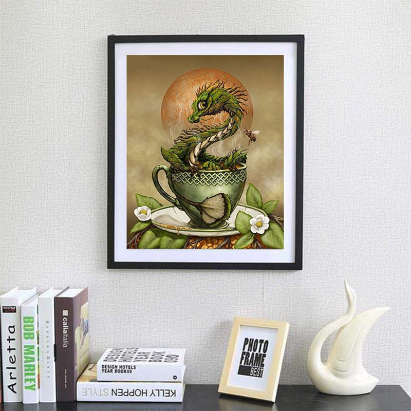 DIY Diamant Stickerei Malerei Kreuzstich Kits Diamant Mosaik Teetasse Drache