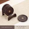 Black Ebony Wood Coaster Set Office Tea Ceremony Heat Resistant Cup Mat 6pcs Round Hollow Copper Inlay