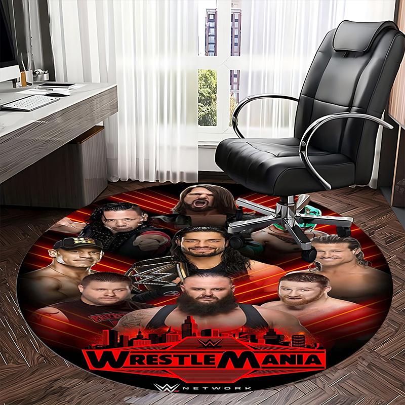 WrestleMania, Tappeto Rotondo per Sedia WWE Network, Tappeto per Ufficio, Lavabile in Lavatrice, Antiscivolo, Adatto per Soggiorni, Camere da Letto