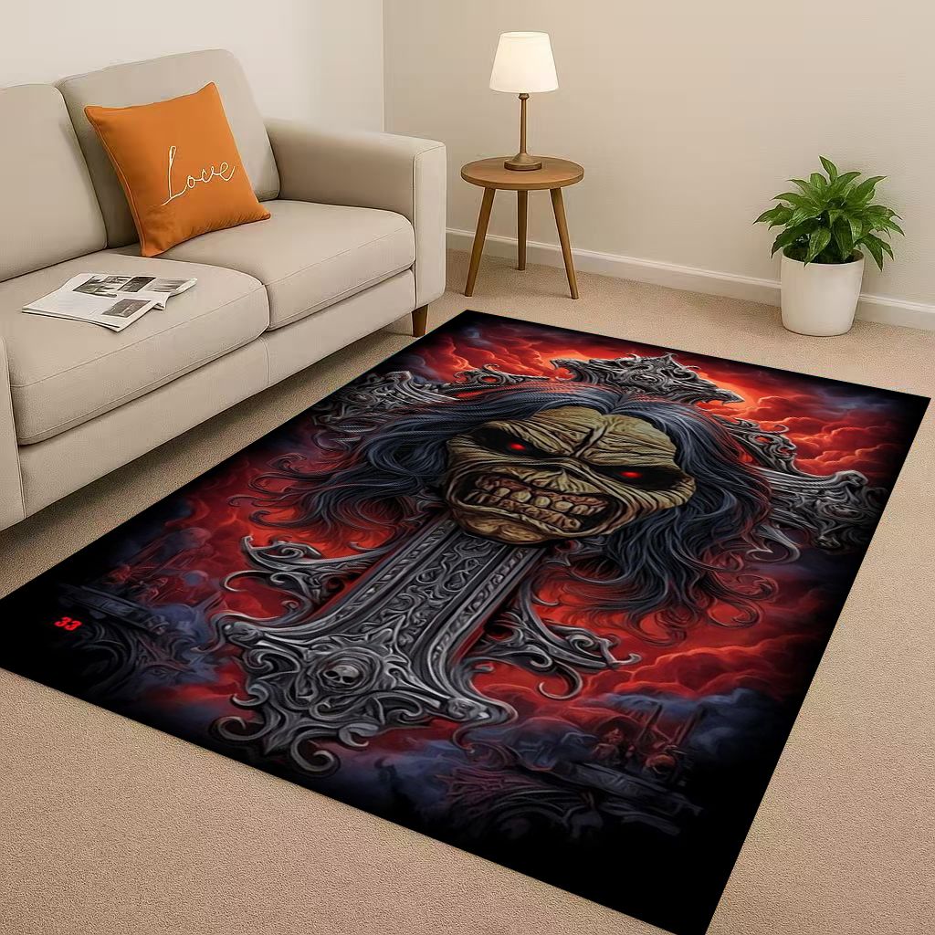 HD I-Iron-M-Maidens Music Sign Living Room Non-Slip Area Rug Soft Carpet for Bedroom Playroom Sofa,Easy Clean Home Decor Doormat