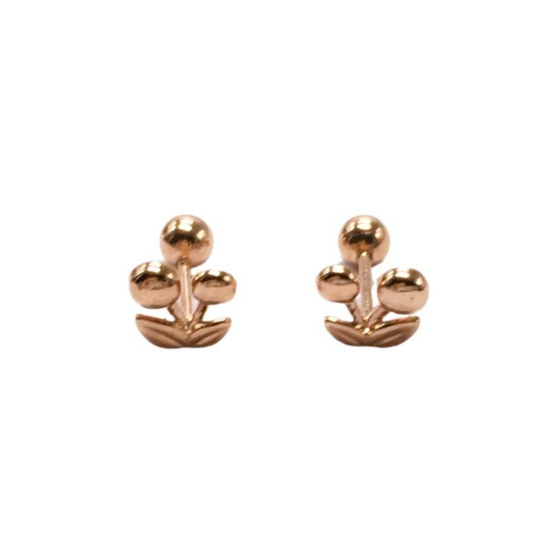 Purple Gold Small Cherry Stud Earrings Fashionable Simple Rose Gold Plated Colored Gold Earrings