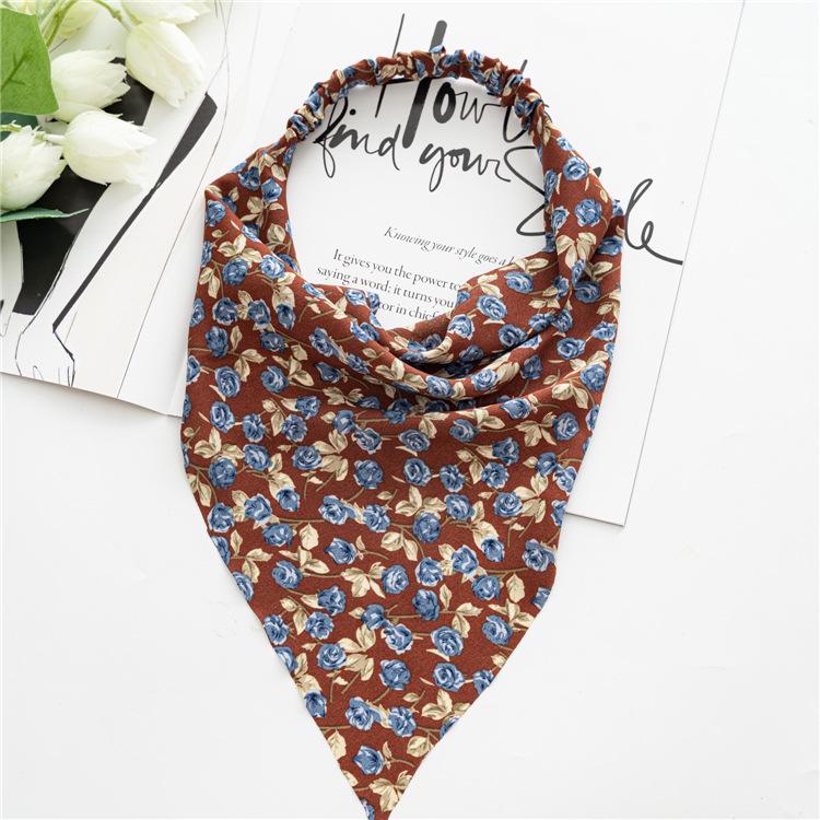 New Floral-patterned Square Scarf Elastic Hair Band Head Wrap Triangular Scarf Hair Accessory