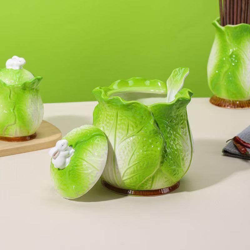ZISIZ Cabbage Ceramic Seasoning Jar
