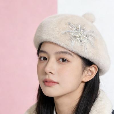Stylish Beret Hat - Chic Pearl-embellished Elegant Lady's Hat