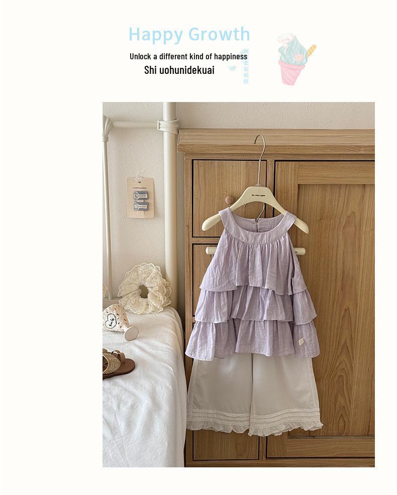 Large Size 26 New Summer Girls' Korean Halter Doll Top & Wide-Leg Pants Set - 710531