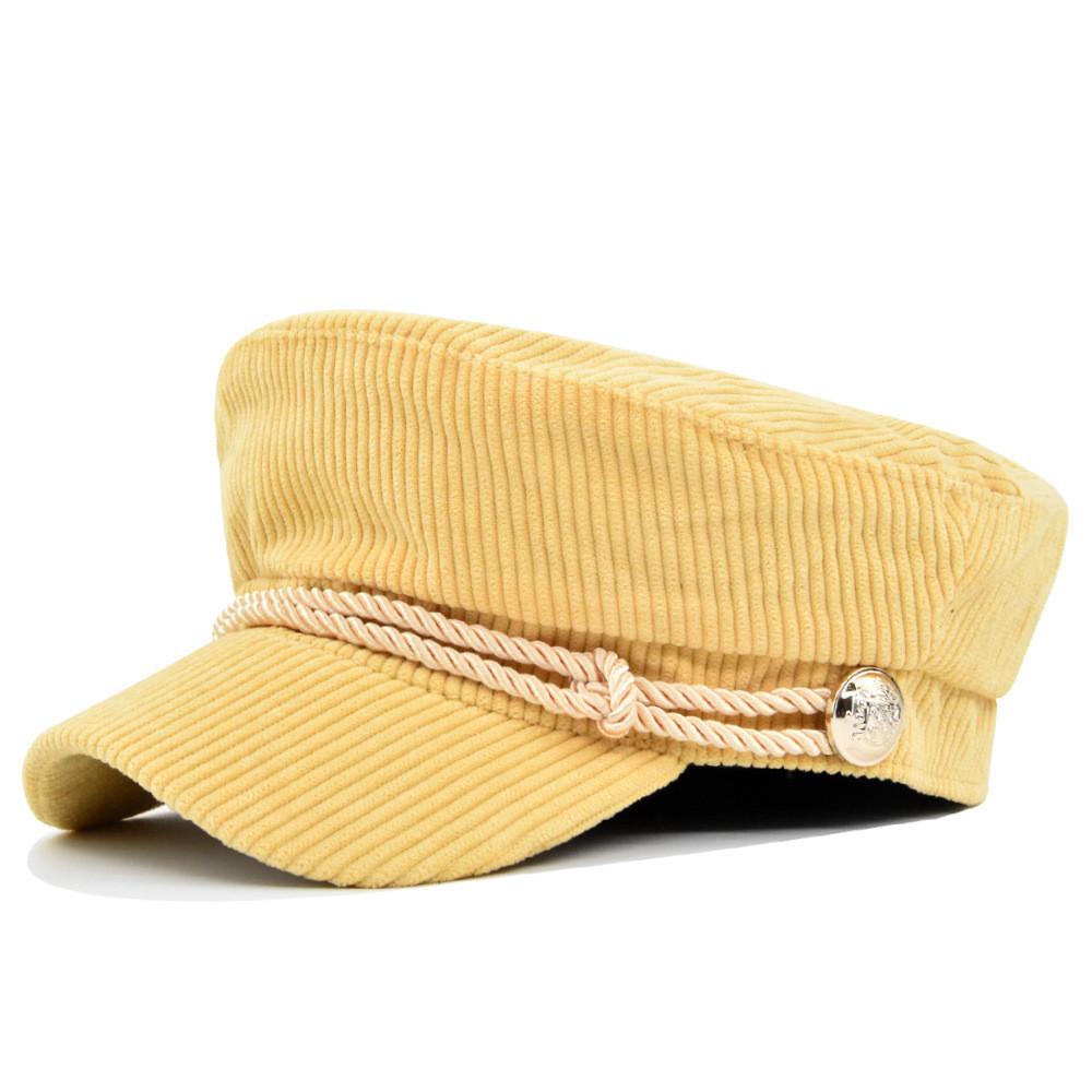 Beret Navy Corduroy Hat Metal Buckle Octagonal Hat Flat Top Hat Material Cotton