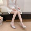 2025 New Fashion  One Strap Hollow Heels Autumn New Pointed Toe Shallow Slip Rhinestone Non-slip Stiletto Single