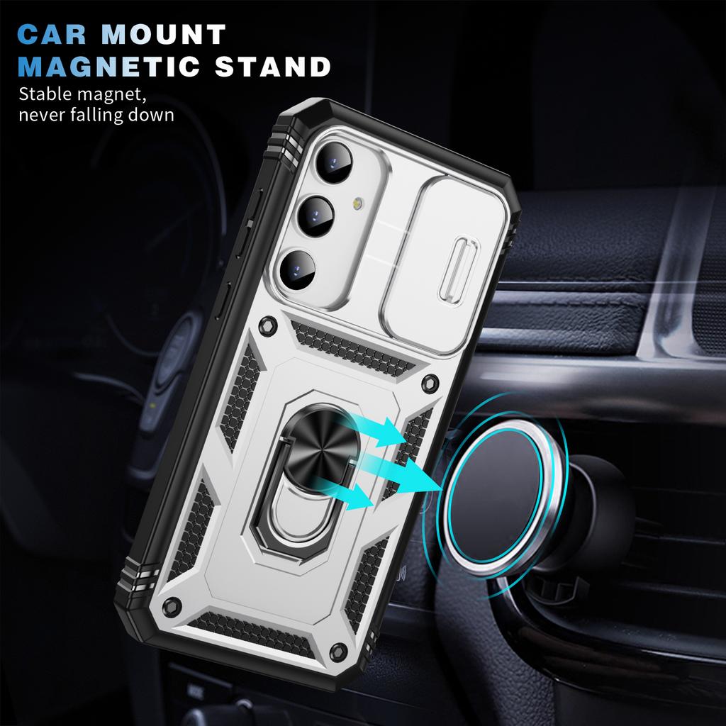 Für Samsung Galaxy A35 5G Hülle TPU+PC Ständer Handyhülle mit Schiebe-Objektivabdeckung