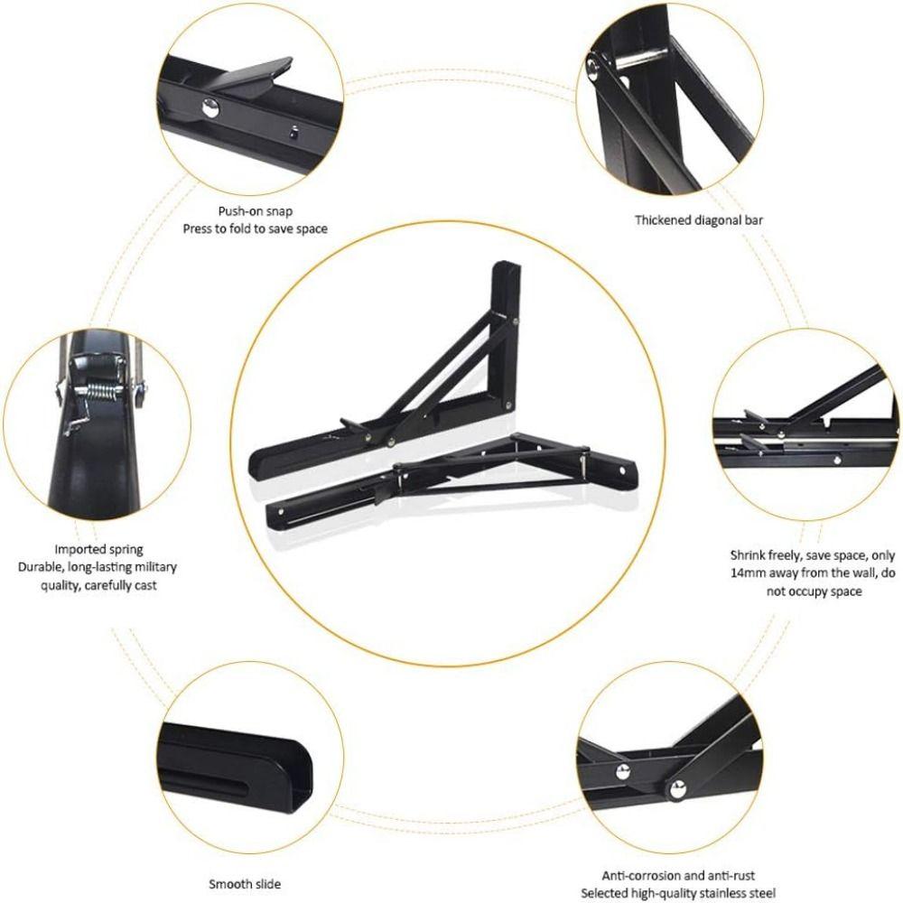 2 Pcs Stainless Steel Extension Frame Heavy Duty Triangle Stand Folding Shelf Brackets Livingroom