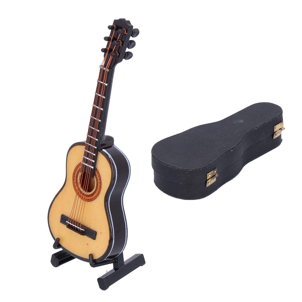 Gitarmodell Tre Skrivebord Mini Musikkinstrument Ornament med Stativ og Oppbevaringsboks
