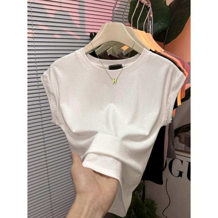

High-end Xiaofei sleeve vest short sleeve women s summer foreign style round neck red front shoulder t-shirt top tide XXL білий
