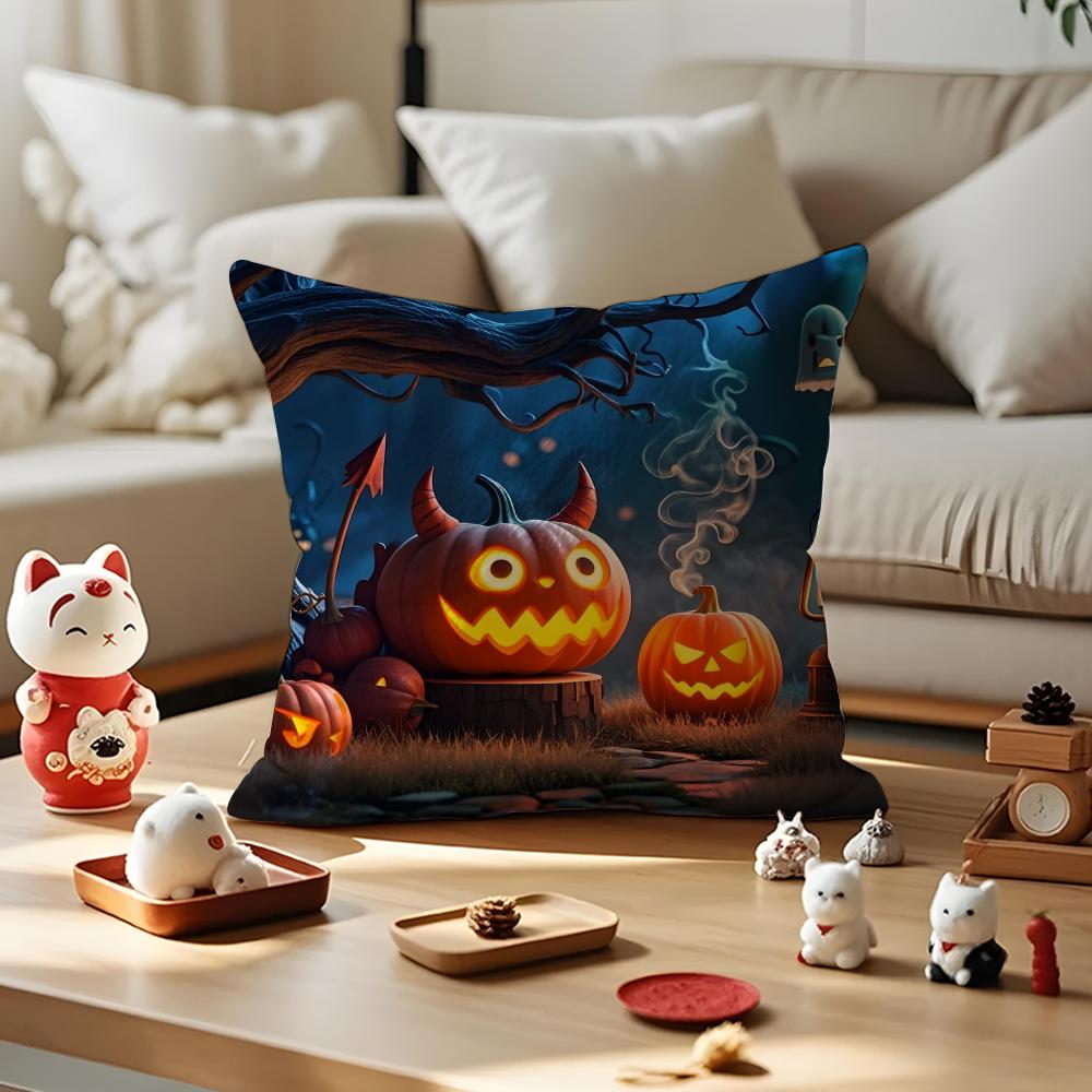 Halloween Cushion Cover Anti-dustmite Pillowcase Invisible Zipper Silky Short Plush Sofa Cushion Cover