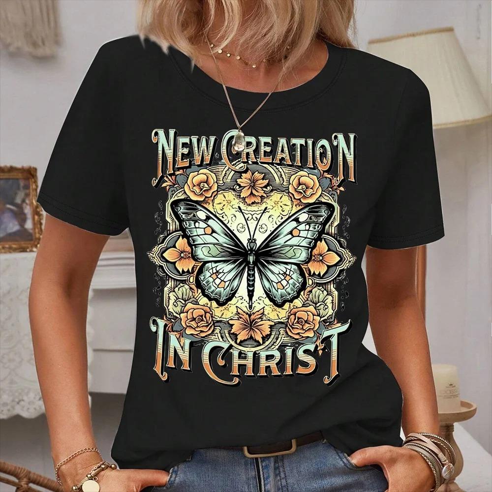 20245 Damen Rundhals Kurzarm T-Shirt Liebesmuster Top Damen Casual T-Shirt Y2K Mode Atmungsaktiv Kurzarm