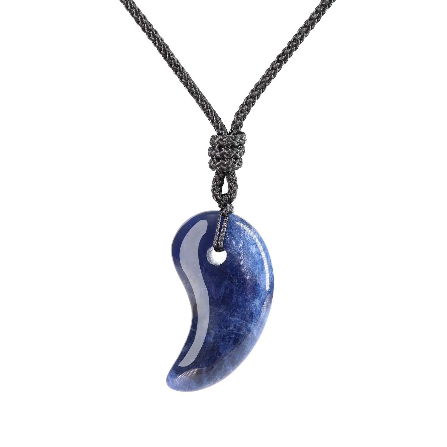 

Sodalite Goal Achievement Good Luck Charm Magatama Pendant Necklace Adjustable Length for Men and Women [Koai] синій